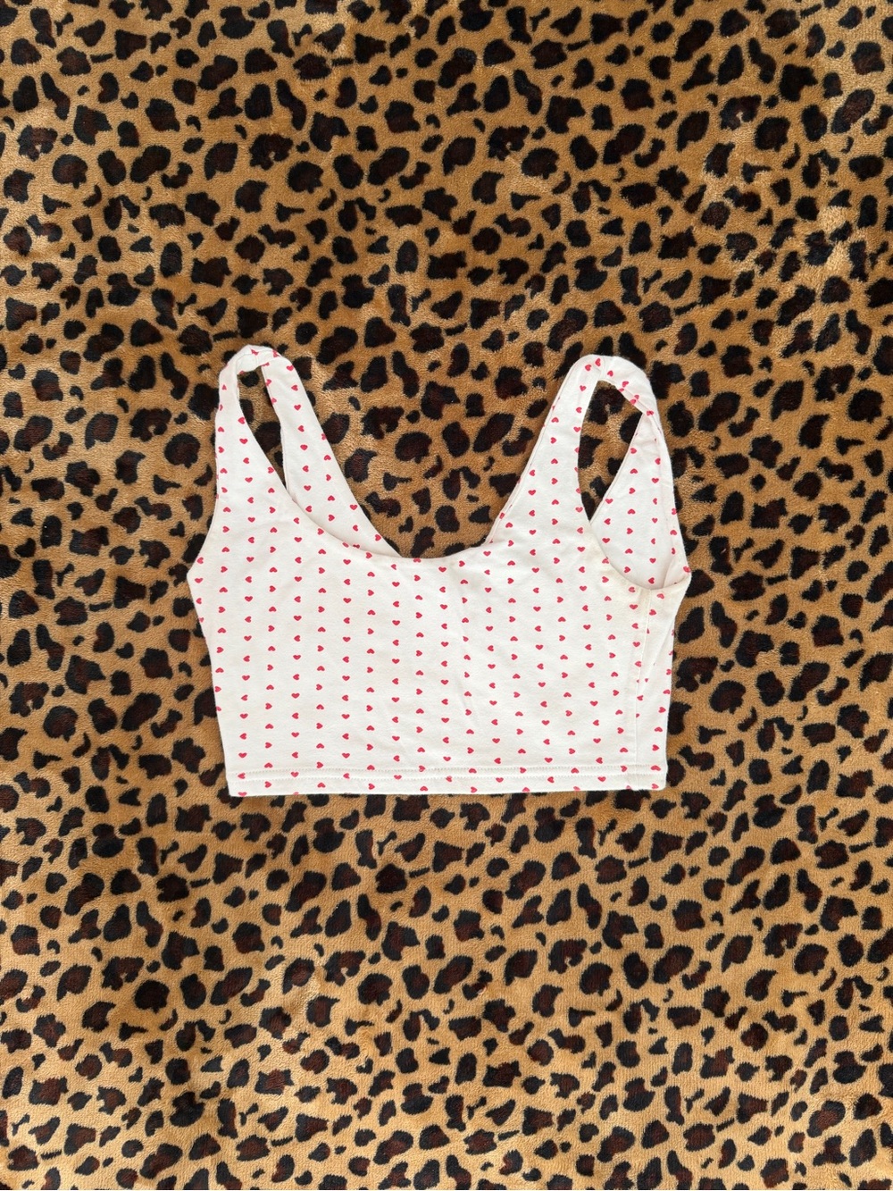 RARE Brandy Melville White Crop Tank with Red Heart Print